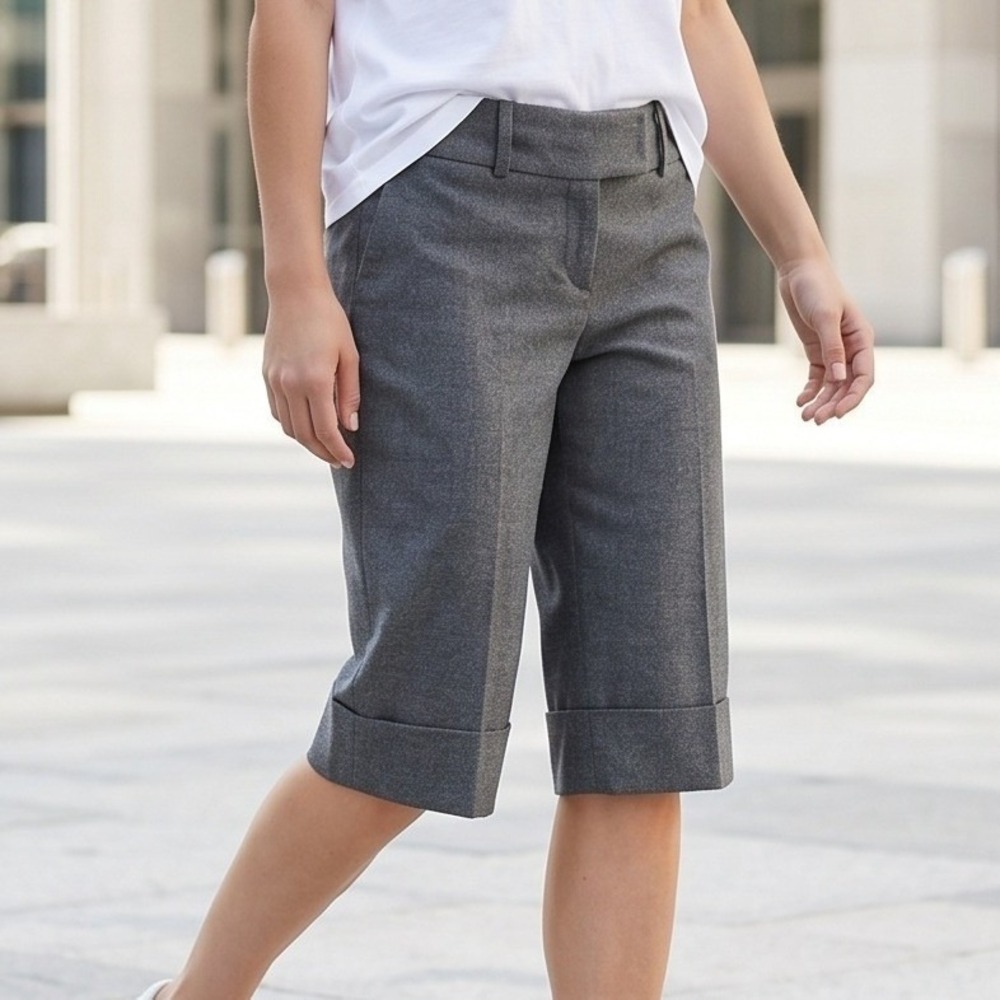 Trina Turk 6 Brown‎ Gray Wool Blend City Walking Shorts Cuffed NWOT